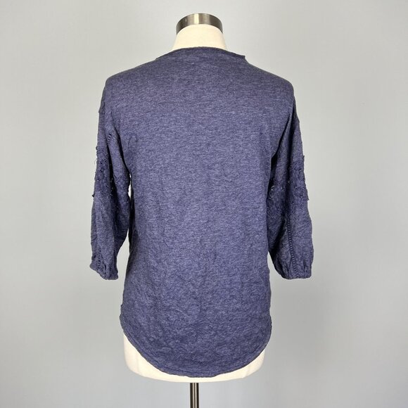 Sundance Womens Blue Crinkle Top Crochet Lace Trim Half Sleeves size Small - Picture 7 of 12